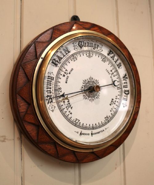 fig 1. Circular Oak Aneroid Barometer