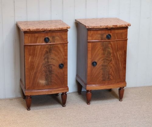fig 1. Pair Of Marble Top Mahogany Bedside Cabinets