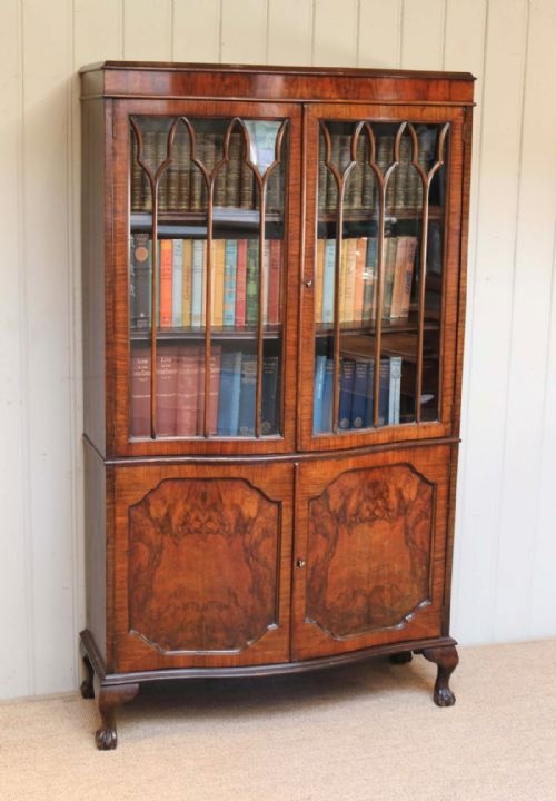 fig 1. Walnut Serpentine Front Cabinet Bookcase