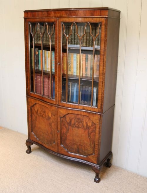 Walnut Serpentine Front Cabinet Bookcase
