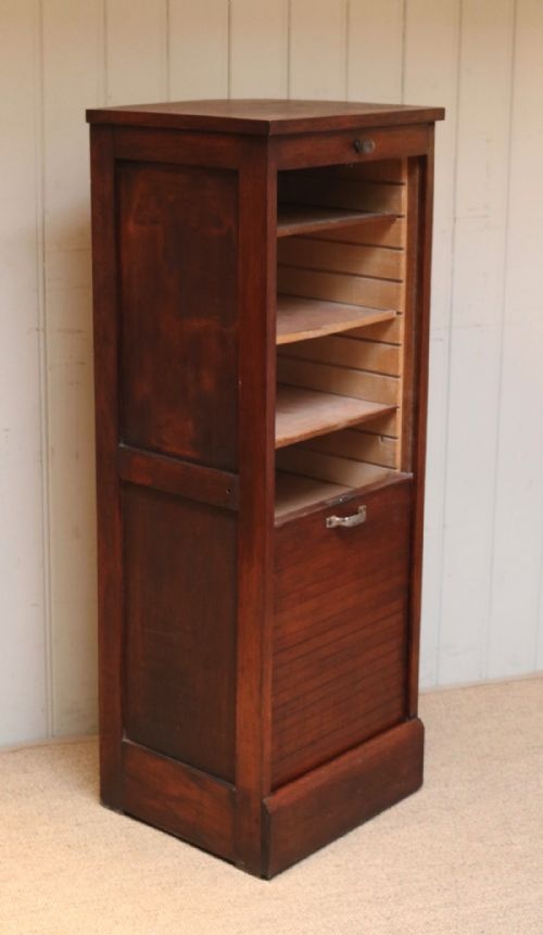 Single Oak Tambour Front Filing Cabinet