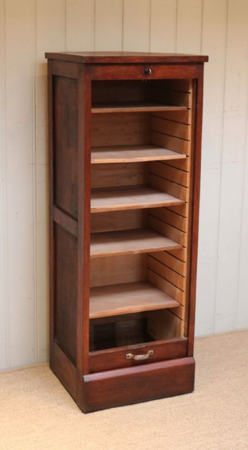 fig 1. Single Oak Tambour Front Filing Cabinet
