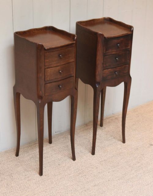 Pair of Slim French Oak Bedside Cabinets
