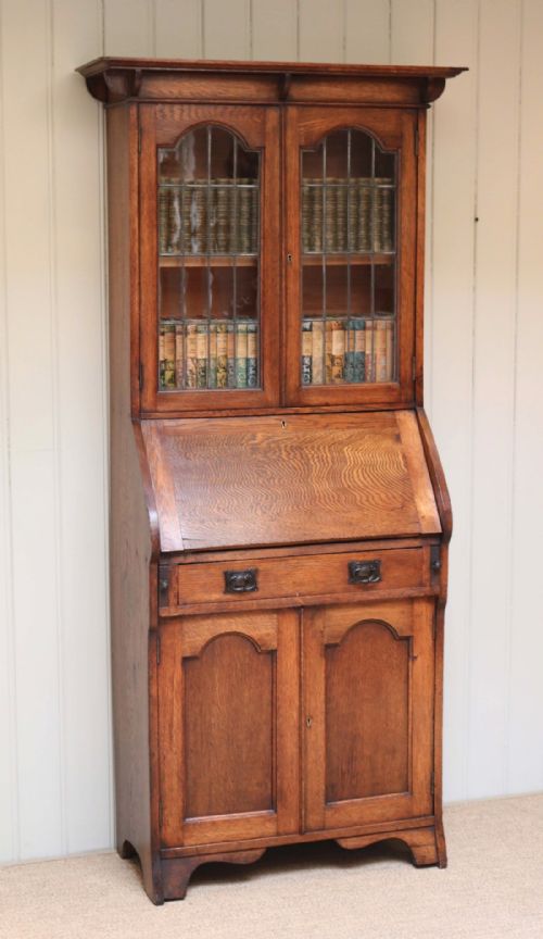 fig 1. Arts And Crafts Solid Oak Bureau Bookcase