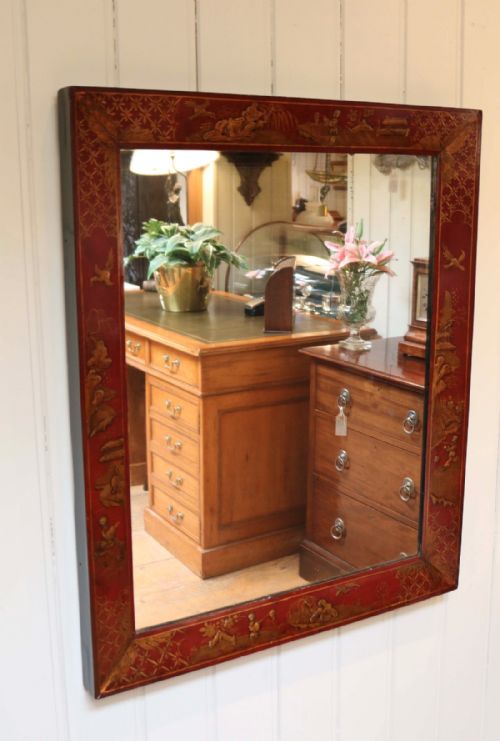 Rectangular Red Chinoiserie Wall Mirror