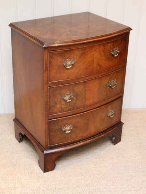 Small Bow Front Walnut Chest of Drawers