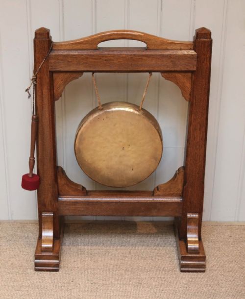 Edwardian Oak Framed Floor Standing Gong