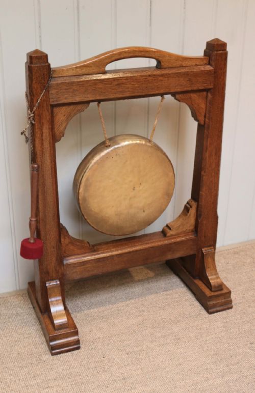 fig 1. Edwardian Oak Framed Floor Standing Gong 