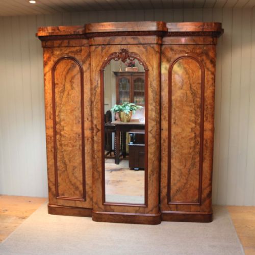 Mid Victorian Burr Walnut Break Front Wardrobe