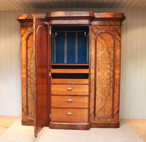 fig 1. Mid Victorian Burr Walnut Break Front Wardrobe