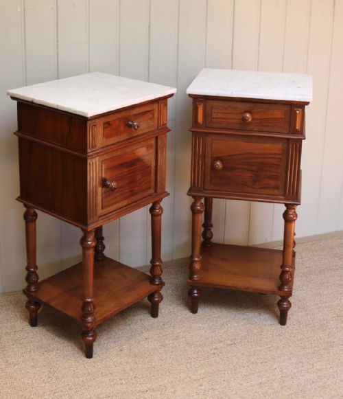 Pair of French Mahogany Marble Top Bedside Cabinets