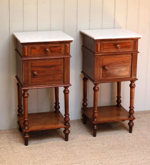 fig 1. Pair Of French Mahogany Marble Top Bedside Cabinets 