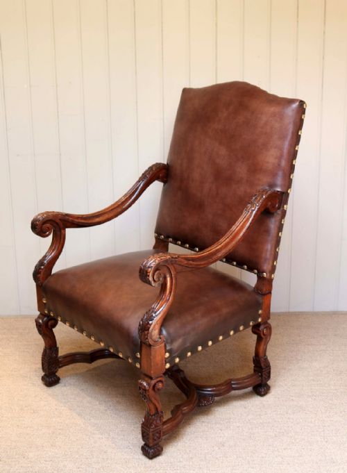 fig 1. French Carved Wooden Leather Chair 