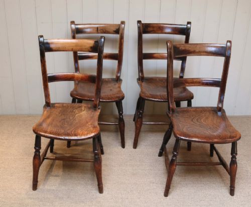 Set of Four Beech and Elm Dining Chairs