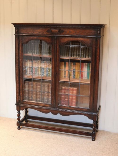 Oak Two Door Glazed Bookcase