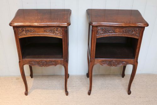 Pair of Carved Oak Bedside Tables