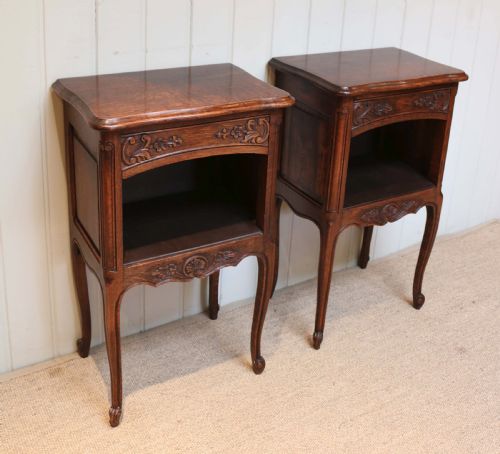 fig 1. Pair Of Carved Oak Bedside Tables 
