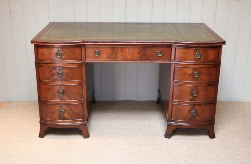 Mahogany Bow Front Pedestal Desk