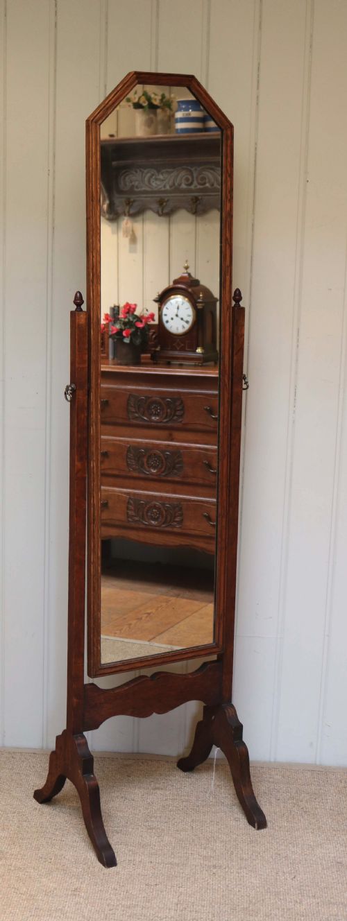 Edwardian Oak Framed Cheval Mirror
