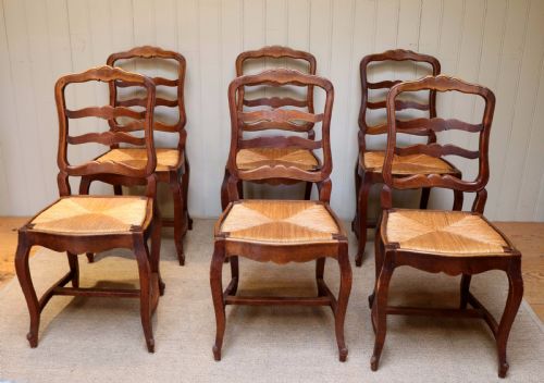 Set of Six French Cherry Wood Dining Chairs