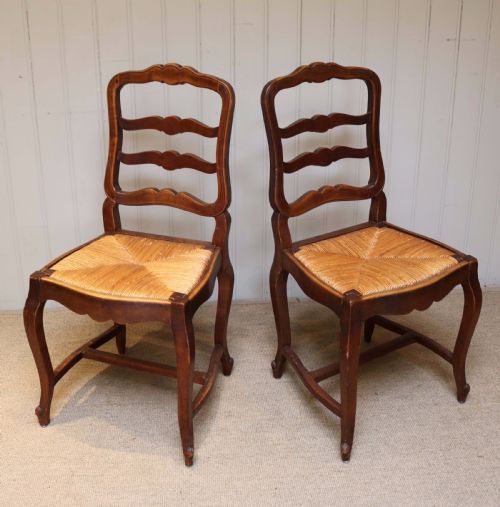fig 1. Set Of Six French Cherry Wood Dining Chairs