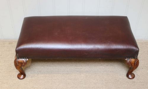 Walnut Framed Leather Footstool