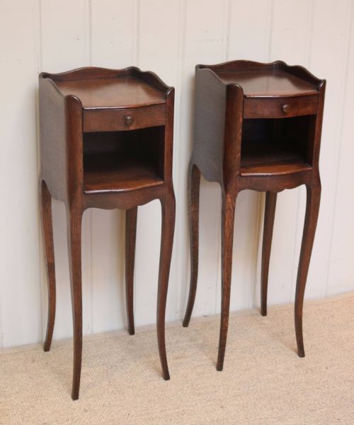 Pair of Slim French Oak Bedside Cabinets