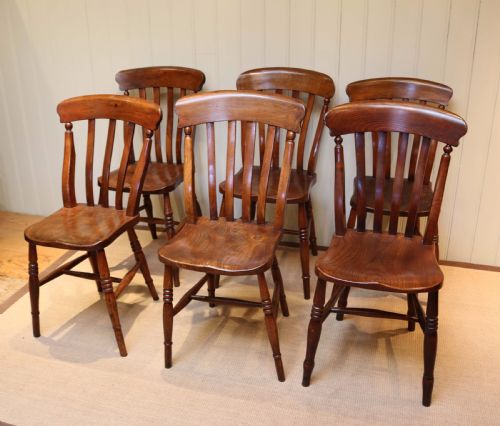 Matched Set of Six Beech and Elm Windsor Chairs