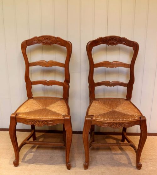 fig 1. Set Of Six French Cherry Wood Dining Chairs
