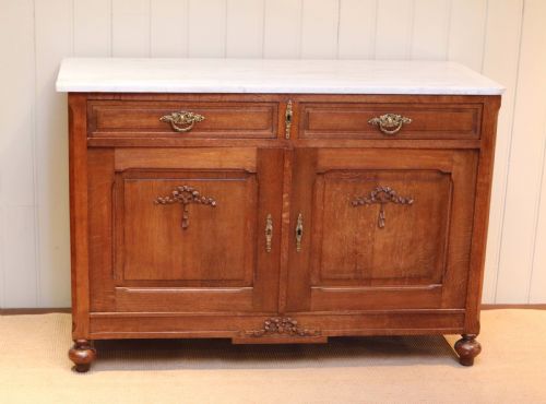 French Oak Marble Top Cabinet