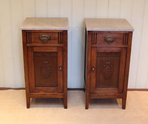 fig 1. Pair Of French Oak Marble Top Bedside Cabinets 