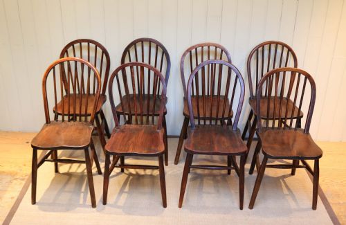 Set of Eight Beech & Elm Dining Chairs