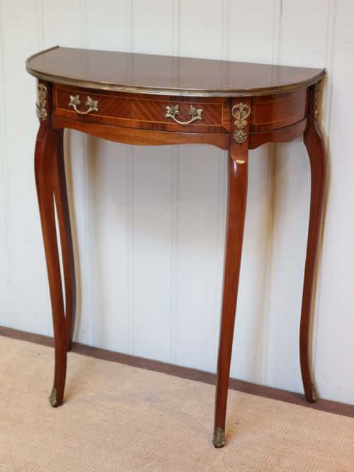 French Mahogany Parquetry Demi Lune Table
