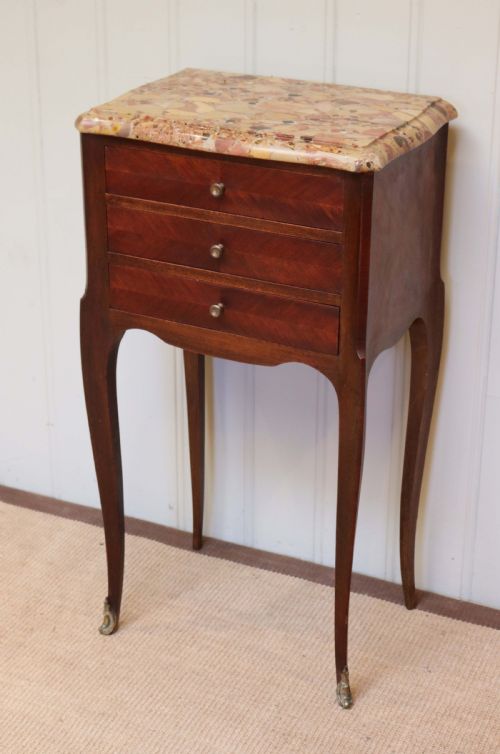 French Mahogany Marble Top Bedside