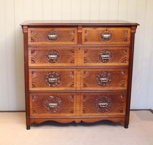 fig 1. Solid Walnut Asethetic Movement Chest Of Drawers