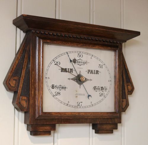 Art Deco Style Oak Aneroid Barometer