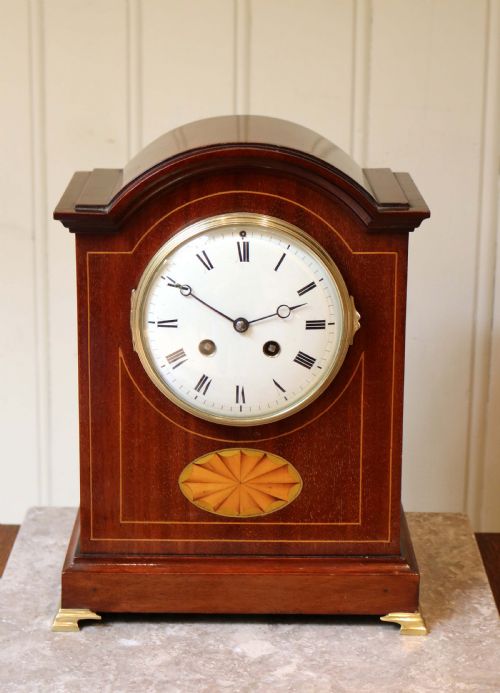 Edwardian Solid Mahogany and Inlay Mantel Clock