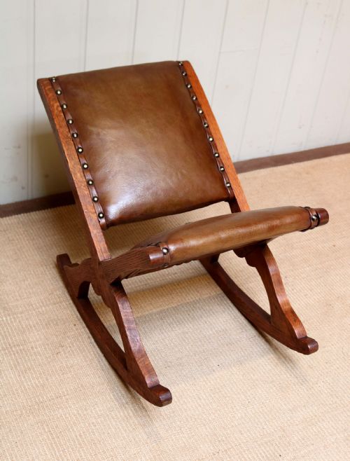 Oak and Leather Rocking Footstool