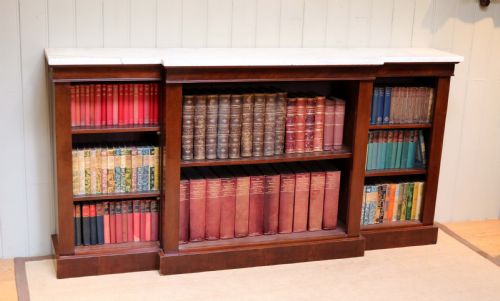 Large Mahogany Breakfront Marble Top Open Bookcase