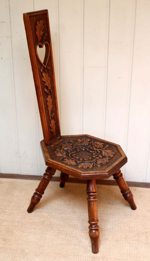 Arts and Crafts Carved Oak Spinning Chair