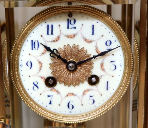 fig 1. French Brass Four Glass Clock with Ornate Dial (France, c. 1905)