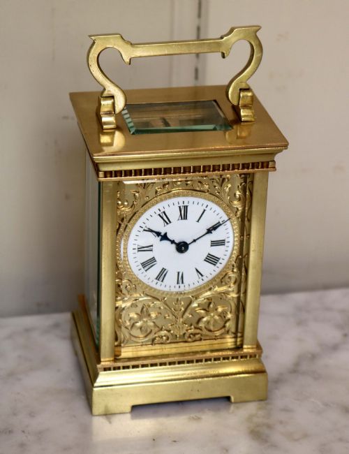fig 1. Late 19th Century Carriage Clock with Ornate Dial Mask (France, c. 1890)