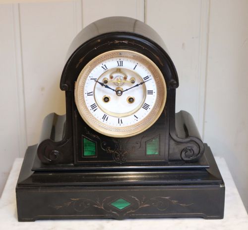 fig 1. Mid Victorian Polished Slate Mantel Clock With Visible Escapement