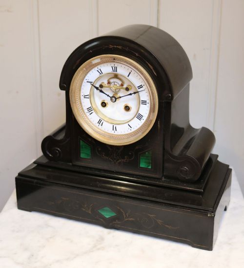 fig 2. Mid Victorian Polished Slate Mantel Clock With Visible Escapement