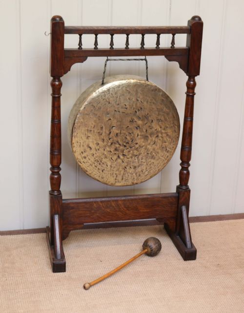Edwardian Oak Framed Floor Standing Gong