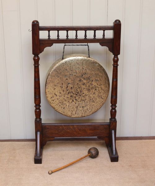 fig 1. Edwardian Oak Framed Floor Standing Gong