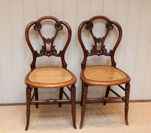 Pair of Victorian Walnut Cane Seat Chairs