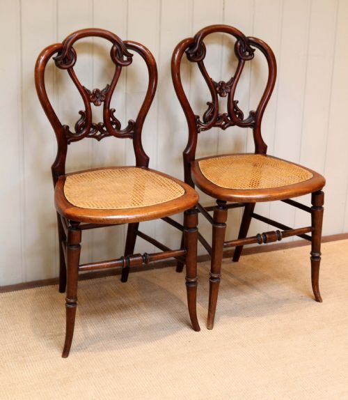 fig 1. Pair Of Victorian Walnut Cane Seat Chairs 