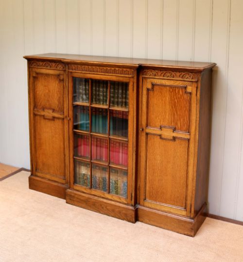 Golden Oak Breakfront Bookcase