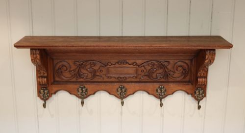 French Carved Solid Oak Wall Shelf